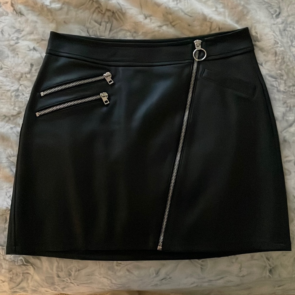 Black vegan leather mini skirt